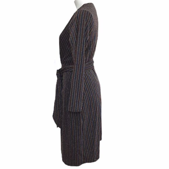 Sam Edelman Pinstripe Metallic Faux Wrap Midi Dress New Size 10 - Picture 2 of 13